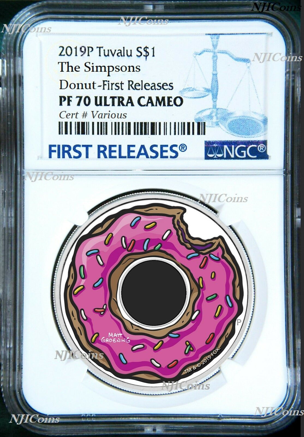 2019 The Simpsons Donut Proof $1 1oz Silver COIN NGC PF 70 FR