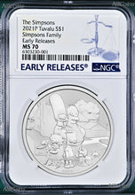 Load image into Gallery viewer, 2021 Simpsons Family Simpson $1 1oz .9999 Silver COIN NGC MS70 ER
