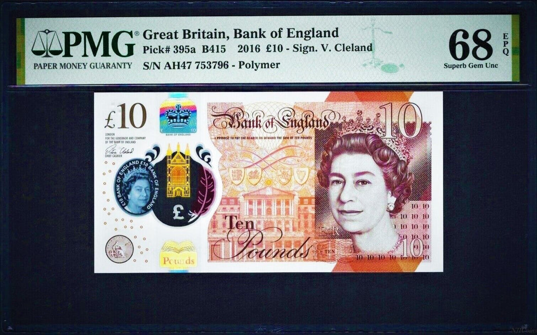 Great Britain Bank of England 10 Pounds 2016 PMG P-395a Queen Elizabeth Grade 68