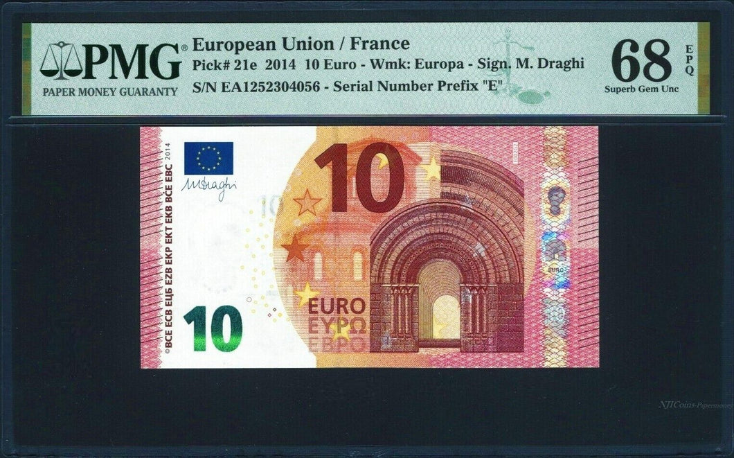 European Union France 10 Euro 2014 PMG Pick# 21e Uncirculated Grade 68 Prefix E