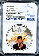 Load image into Gallery viewer, 2023 James Bond 007 LIVE AND LET DIE SILVER PROOF Colored $1 1oz COIN NGC PF70 E
