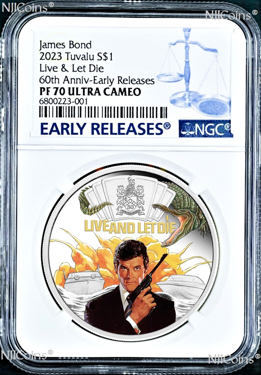 2023 James Bond 007 LIVE AND LET DIE SILVER PROOF Colored $1 1oz COIN NGC PF70 E