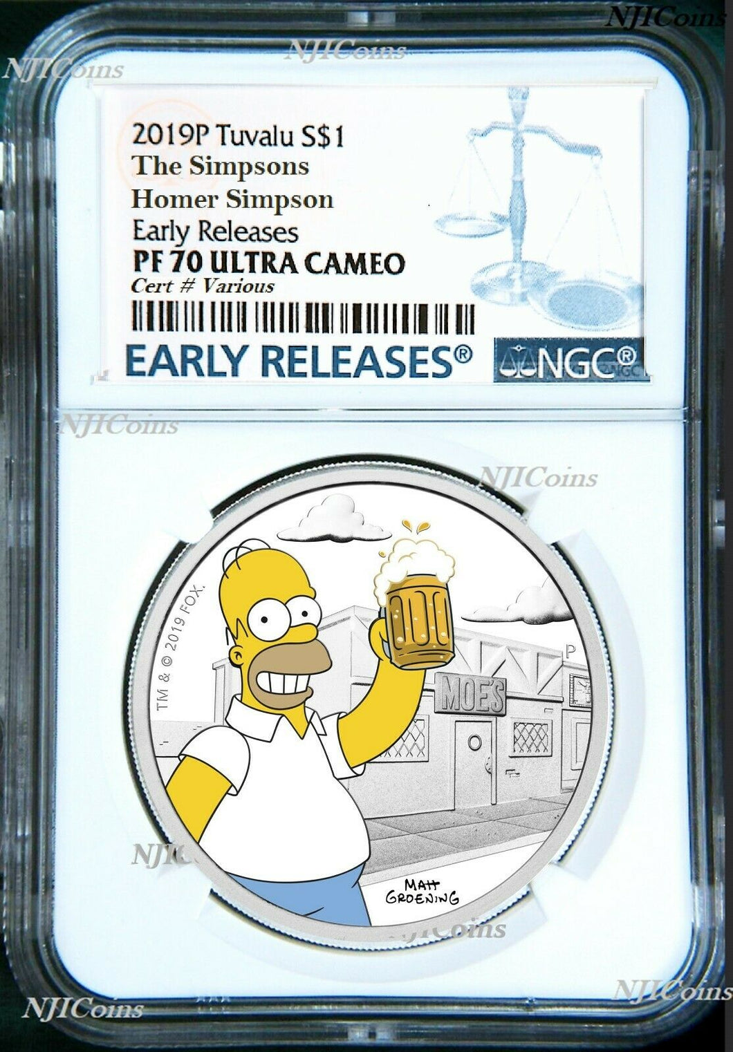 2019 The Simpsons Homer Simpson Proof $1 1oz Silver COIN NGC PF 70 ER