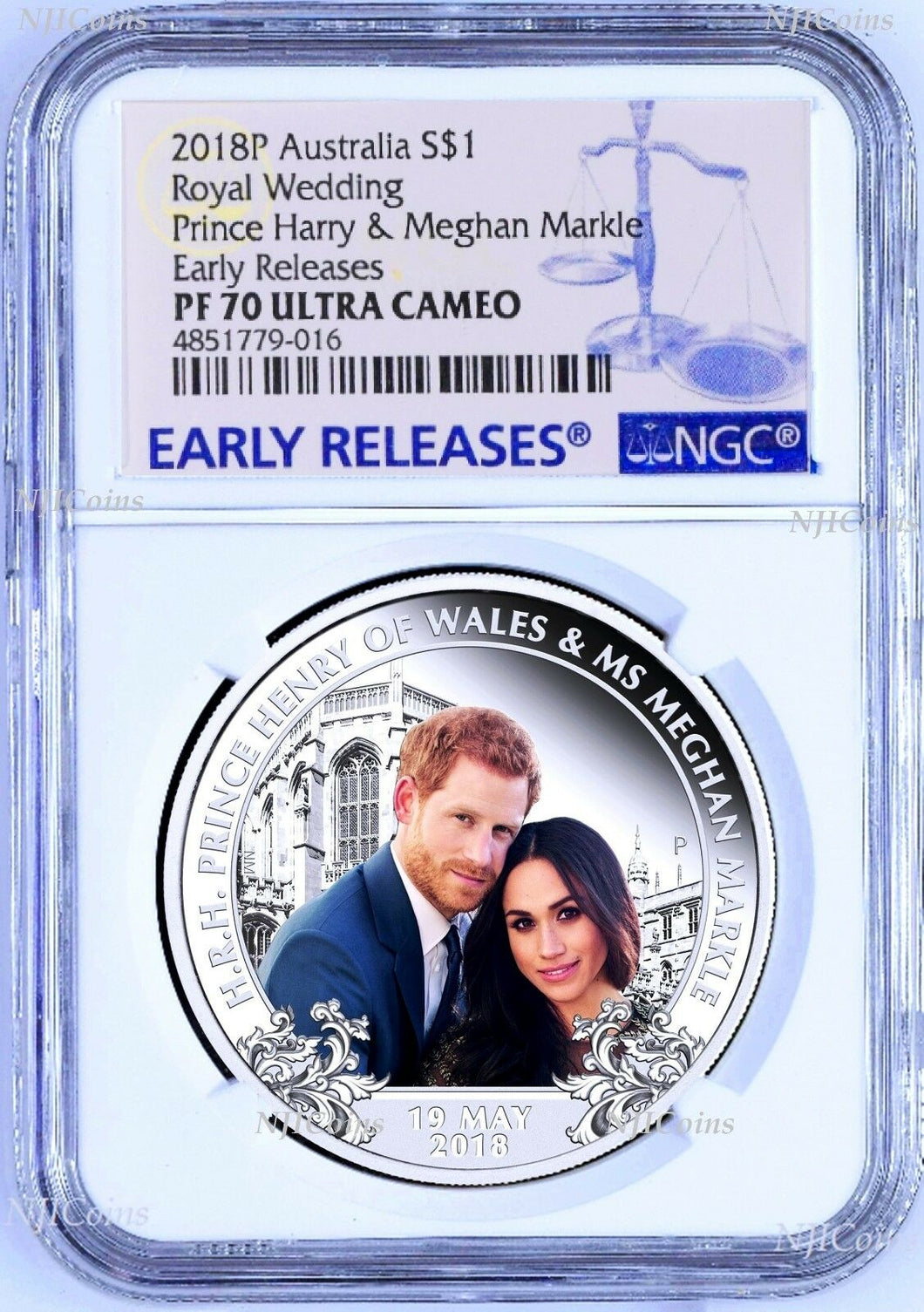 2018 Royal Wedding Prince Henry Ms. Meghan 1oz $1 SILVER PROOF COIN NGC PF70