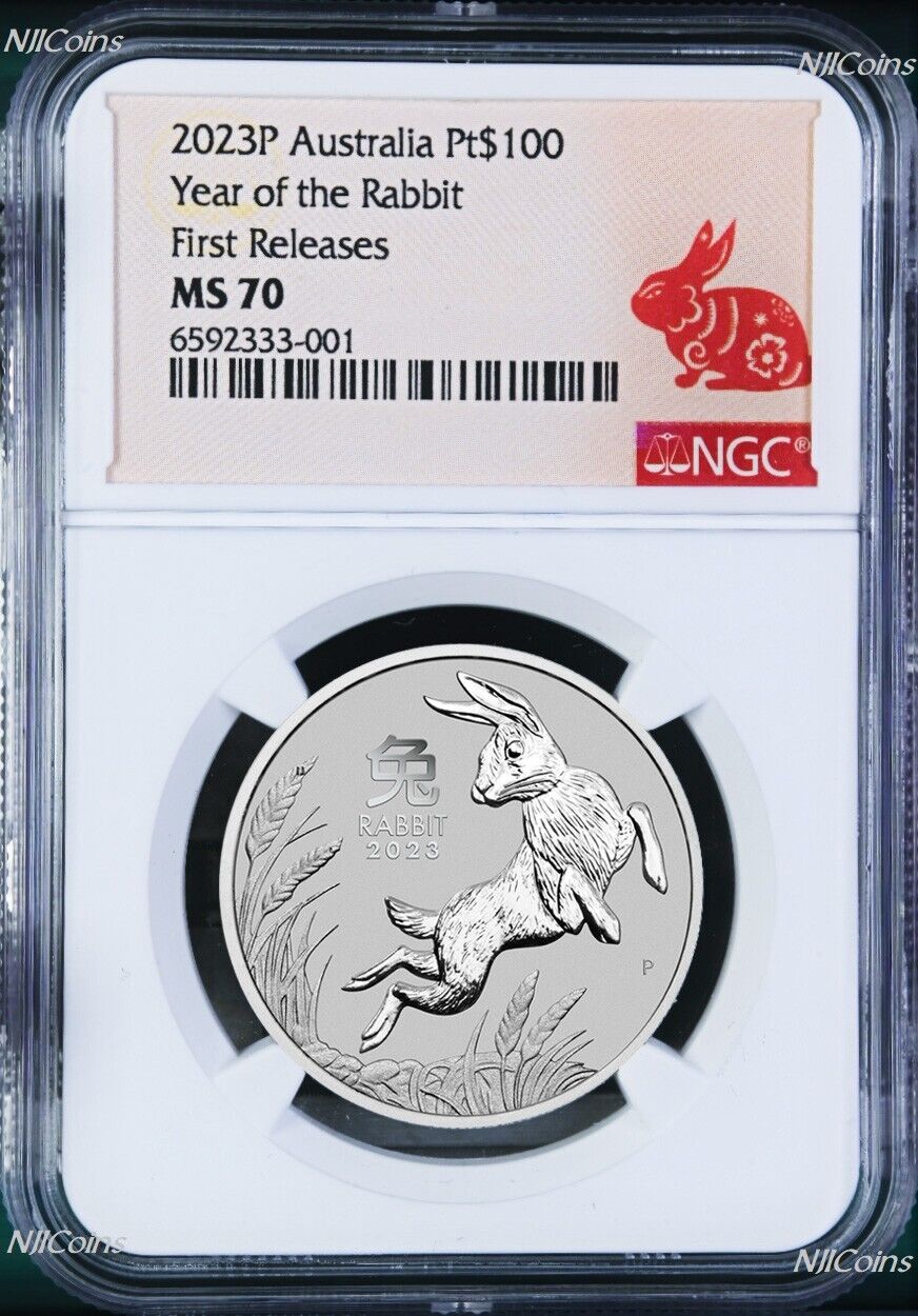 2022P Australia Bullion PLATINUM $100 Lunar Year of the Rabbit NGC MS70 1oz Coin