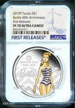 Load image into Gallery viewer, 2019 Barbie 60th Anniversary Proof $1 1oz Silver COIN NGC PF 70 FR
