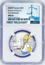 Load image into Gallery viewer, 2020 Homer Simpson Colored 1/2oz .9999 Silver Half Dollar COIN NGC MS69 FR
