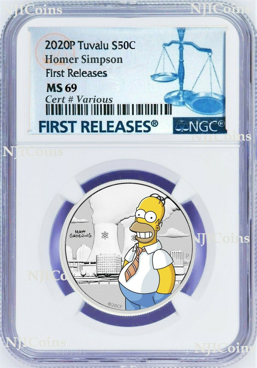 2020 Homer Simpson Colored 1/2oz .9999 Silver Half Dollar COIN NGC MS69 FR