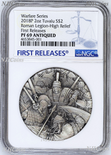 Load image into Gallery viewer, 2018 P Tuvalu Warfare - Roman Legion ANTIQUED 2Oz Silver $2 3D COIN NGC PF69 FR
