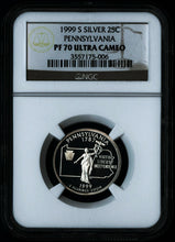 Load image into Gallery viewer, 1999 S PENNSYLVANIA SILVER State Quarter 25c PROOF NGC PF70 ULTRA CAMEO
