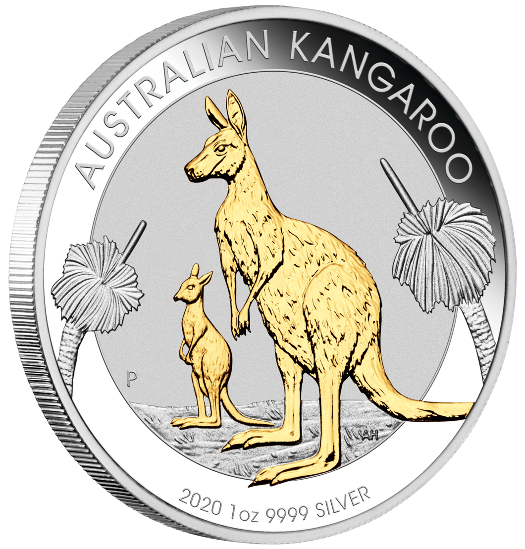 Australian Gilt Gilded 2020 Kangaroo Proof Silver 1 oz Dollar $1 Coin Australia