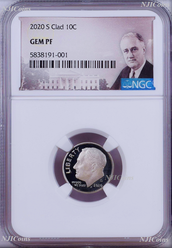 2020 S Proof 10C Clad Roosevelt Dime NGC GEM PF Portrait Label