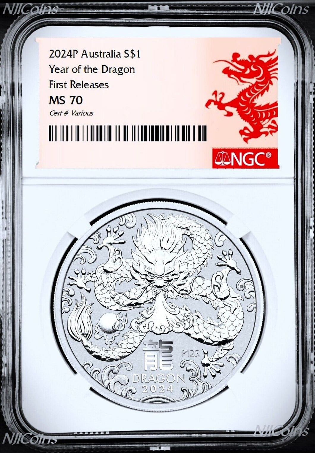 2024 Australia .9999 Silver Lunar Year of the Dragon NGC MS70 1oz $1 Coin