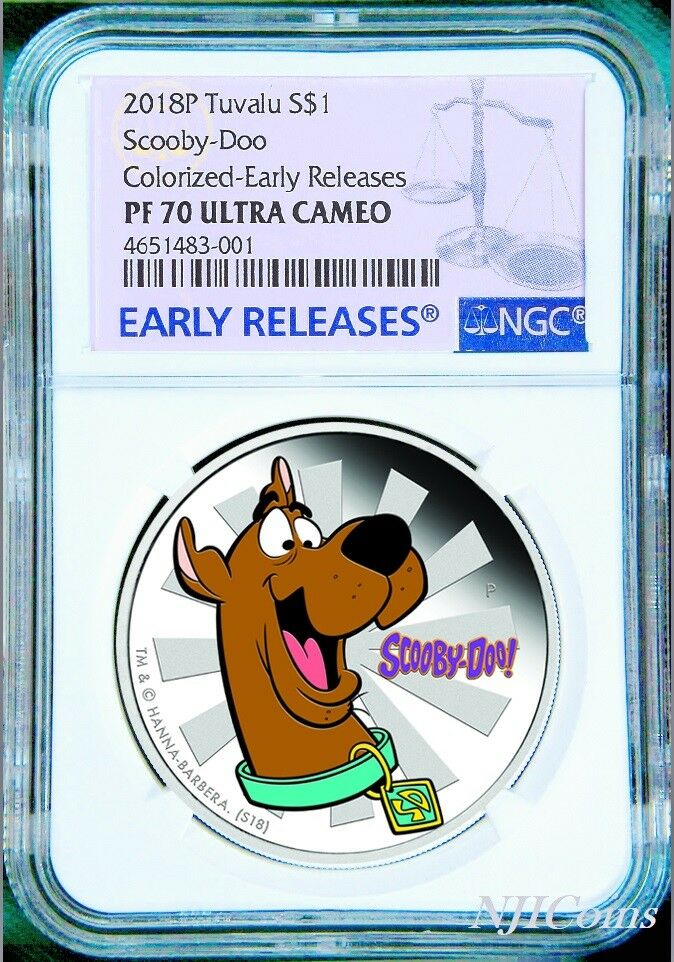 2018 TUVALU SCOOBY-DOO SILVER PROOF $1 1oz COIN NGC PF 70 Ultra Cameo COLOR DOG