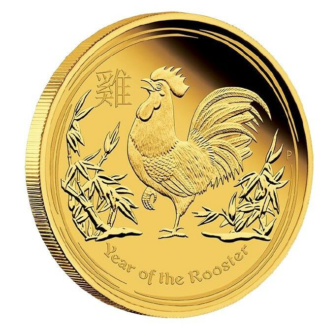 2017 Australian Lunar Year of the Rooster 1/10 oz Gold Proof $15 Coin Australia