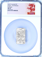 Load image into Gallery viewer, The Queen Elizabeth II effigy on Bar COIN Dragon 1oz Silver $1 NGC MS70
