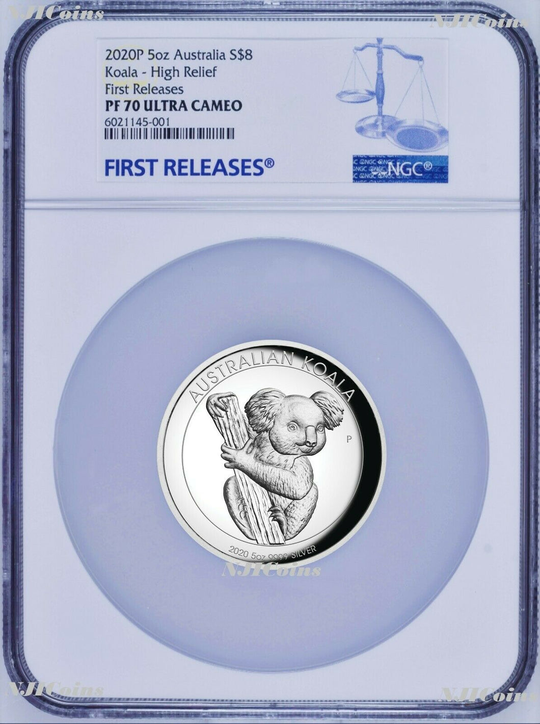 500 Mintage 2020 P Australia HIGH RELIEF 5oz Silver Koala $8 Coin NGC PF70 FR