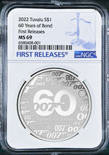 Load image into Gallery viewer, 2022 60 YEARS OF BOND .9999 SILVER $1 1oz COIN NGC MS69 First Releases James 007
