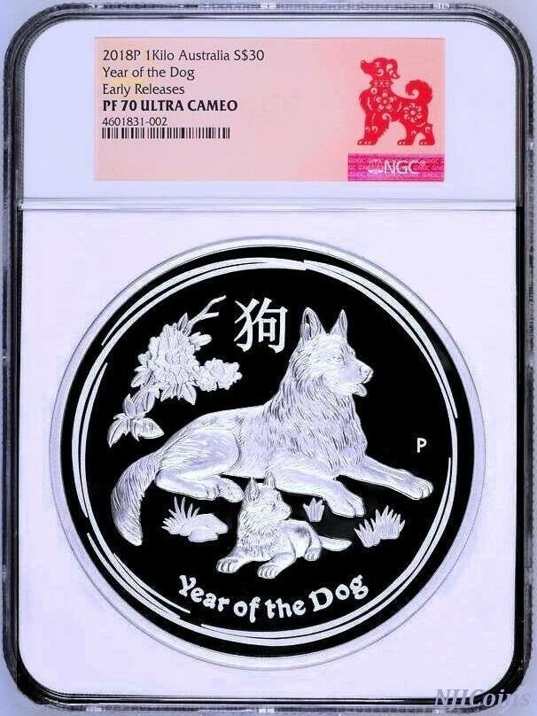 2018 Australia Lunar Year of the DOG 1 Kilo PROOF Silver $30 Coin NGC PF 70