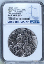 Load image into Gallery viewer, 2016 P the Norse Gods Odin HIGH RELIEF ANTIQUED 2 Oz Silver $2 COIN NGC PF70 ER
