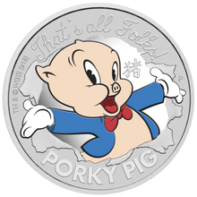 Load image into Gallery viewer, 2019 Tuvalu LOONEY TUNES – PORKY PIG 1oz .9999 SILVER Dollar PROOF $1 COIN
