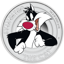 Load image into Gallery viewer, 2018 Tuvalu LOONEY TUNES SYLVESTER the CAT 1/2oz SILVER Half Dollar PROOF COIN
