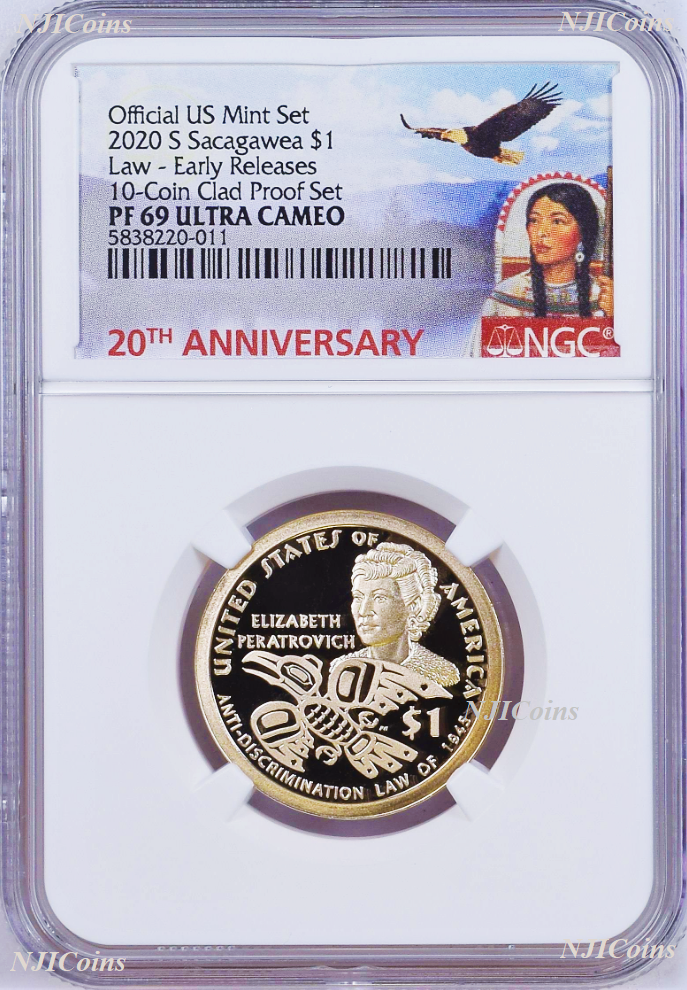 2020 S Sacagawea $1 Anti-Discrimination Early Releases NGC PF69 10-coin-set