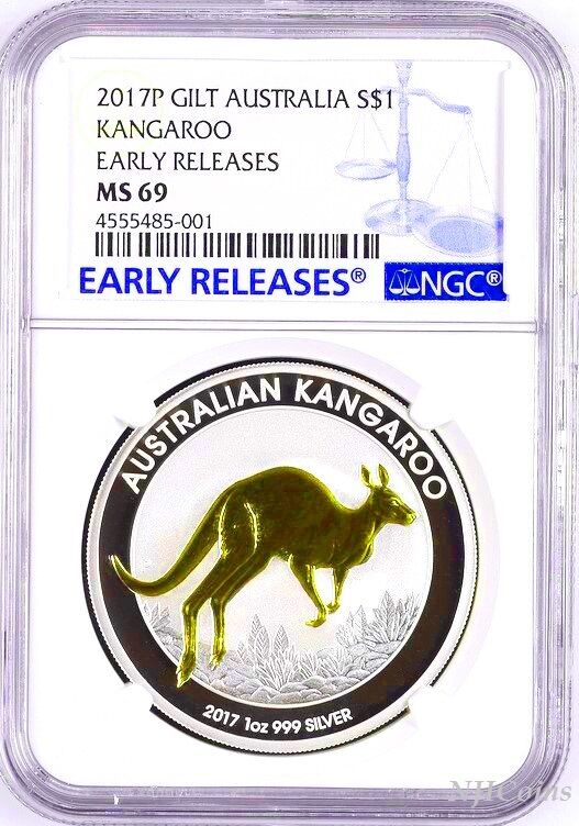 2017 P Australia GILDED Silver Kangaroo NGC MS 69 1 oz Coin w/OGP gilt ER LABEL