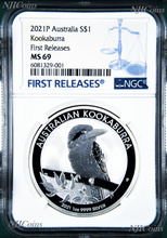 Load image into Gallery viewer, 2021 P Australia .9999 Silver Kookaburra NGC MS 69 $1 1 oz Coin FR BLUE Label
