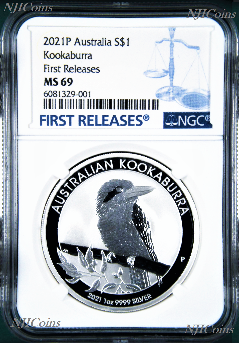 2021 P Australia .9999 Silver Kookaburra NGC MS 69 $1 1 oz Coin FR BLUE Label