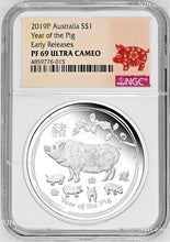 Load image into Gallery viewer, 2019 Australia PROOF Silver Lunar Year of the PIG NGC PF69 1oz $1 Coin ER
