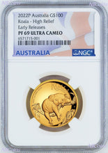 Load image into Gallery viewer, 2022 Australian Koala 1oz Gold Proof High Relief $100 COIN NGC PF69 200 MTG ER
