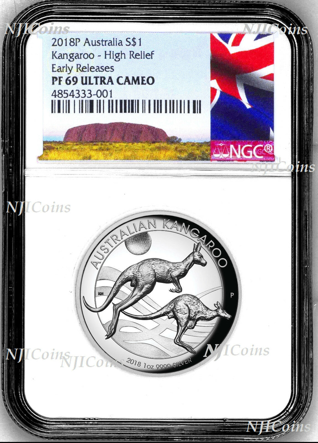 2018 P Australia HIGH RELIEF 1oz Silver Kangaroo $1 Coin NGC PF69 ER New Label