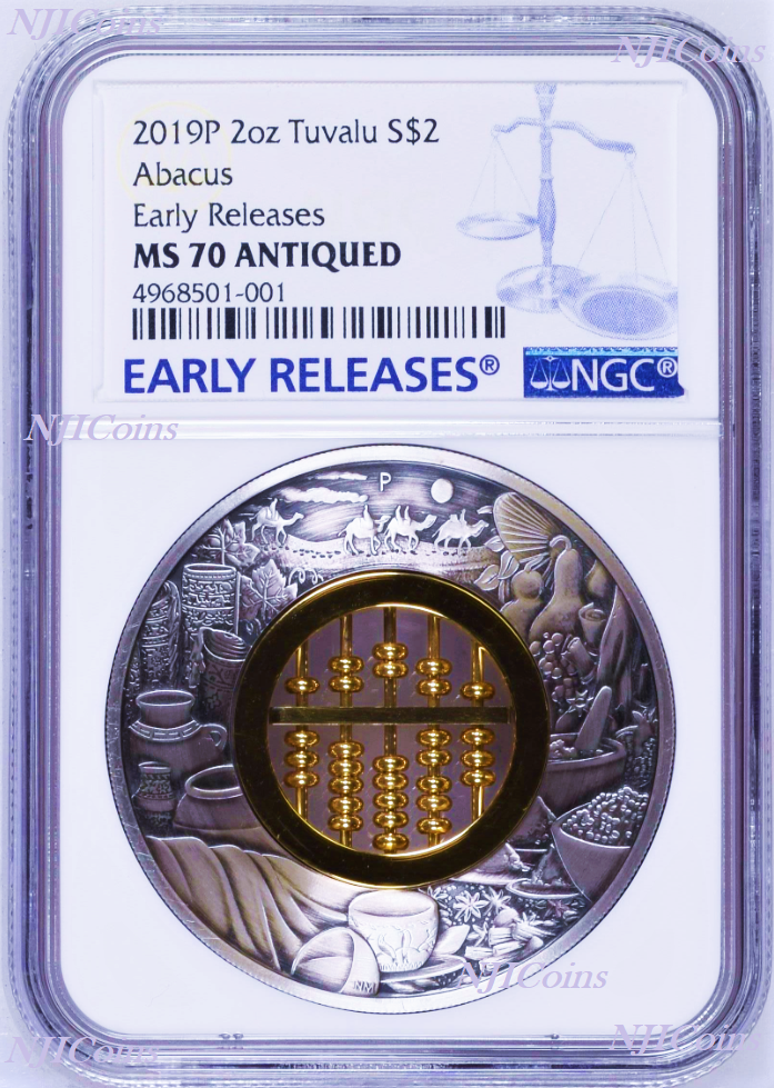 2019 Abacus 2oz .9999 Silver Antiqued $2 Coin NGC MS 70 ER