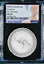 Load image into Gallery viewer, 2022 P Australia Silver Kangaroo NGC MS69 $1 1oz Coin FR Flag Label Black Core
