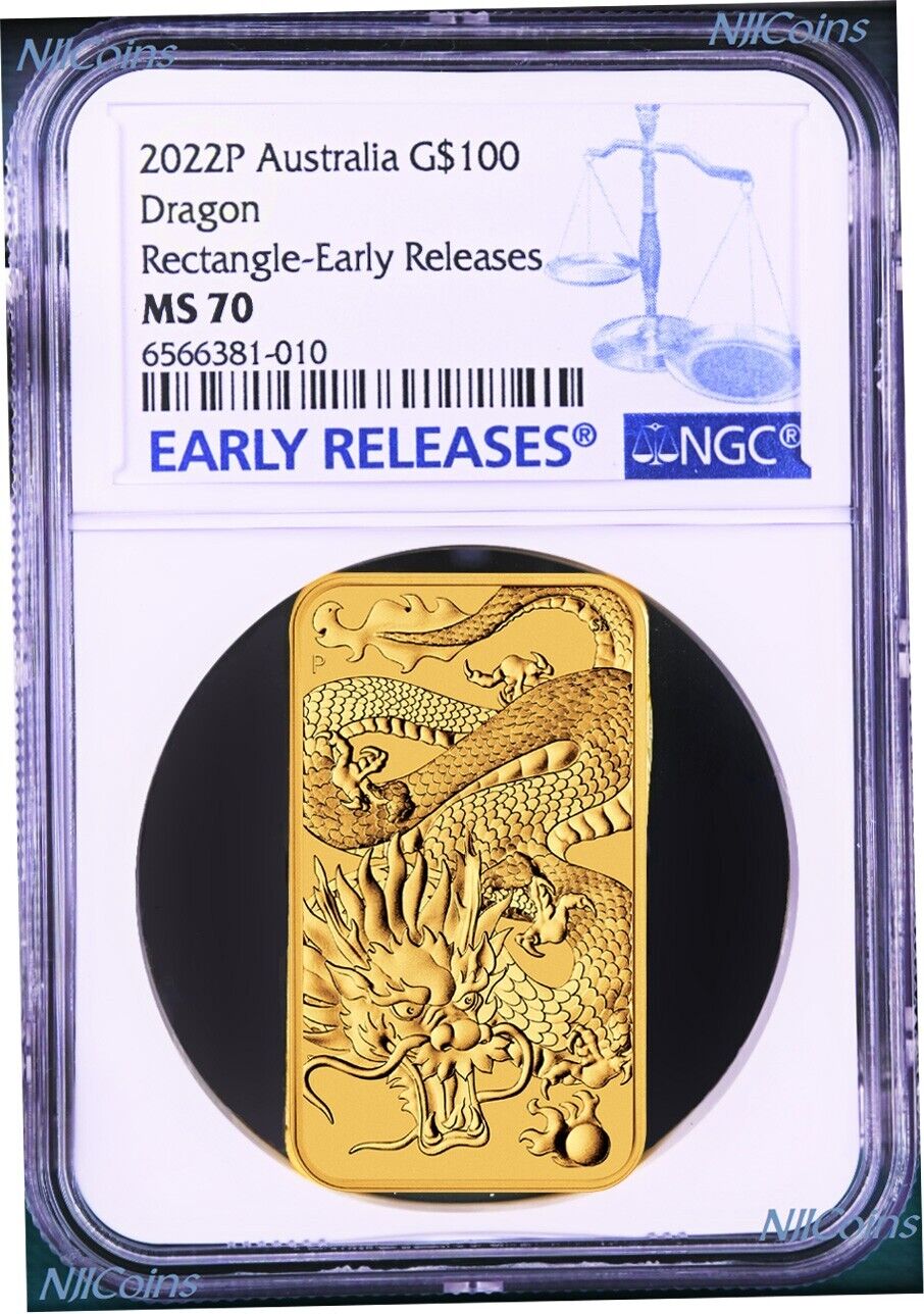 2022 Dragon 1oz .9999 GOLD Rectangular $1 Dollar Bar COIN NGC MS 70 ER