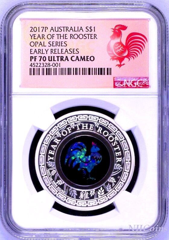 2017 Australia OPAL LUNAR Year of the ROOSTER 1oz Silver Proof Coin NGC PF70 ER