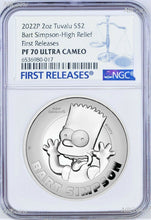 Load image into Gallery viewer, 2022 HIGH RELIEF Simpsons Bart Simpson Proof $2 2oz Silver COIN NGC PF70 FR
