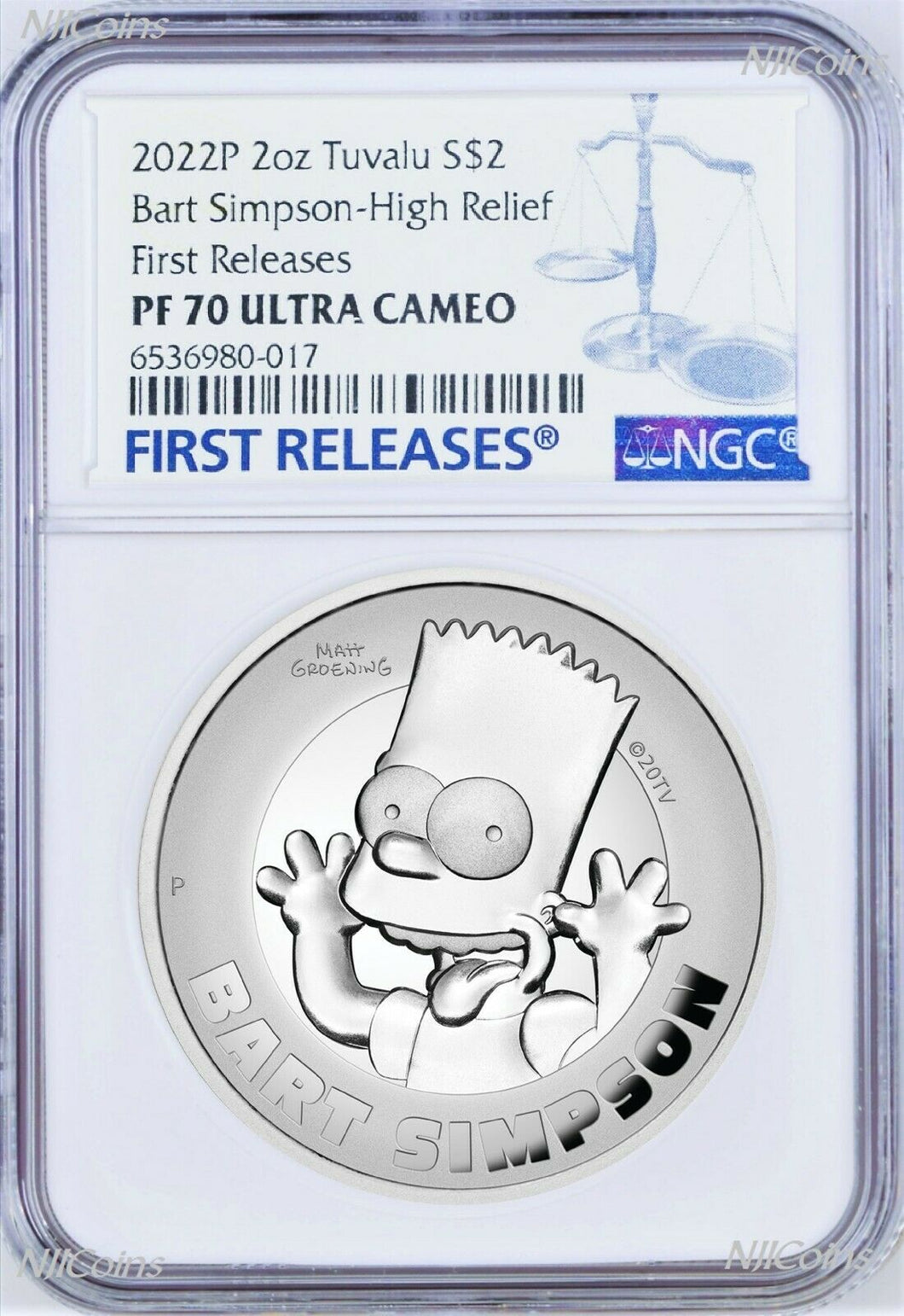 2022 HIGH RELIEF Simpsons Bart Simpson Proof $2 2oz Silver COIN NGC PF70 FR