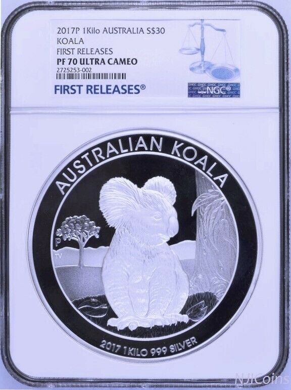 Mint Cert 002 2017 Koala PROOF 1 Kilo $30 Pure Silver Coin Kilogram NGC PF70