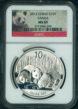 Load image into Gallery viewer, 2013 China Silver Panda 1 oz S10Y Coin Bullion NGC MS 69 Perfect Red Panda Label
