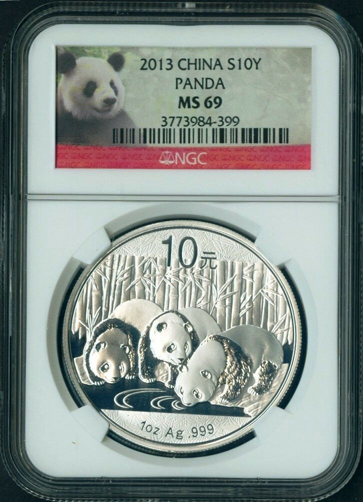 2013 China Silver Panda 1 oz S10Y Coin Bullion NGC MS 69 Perfect Red Panda Label