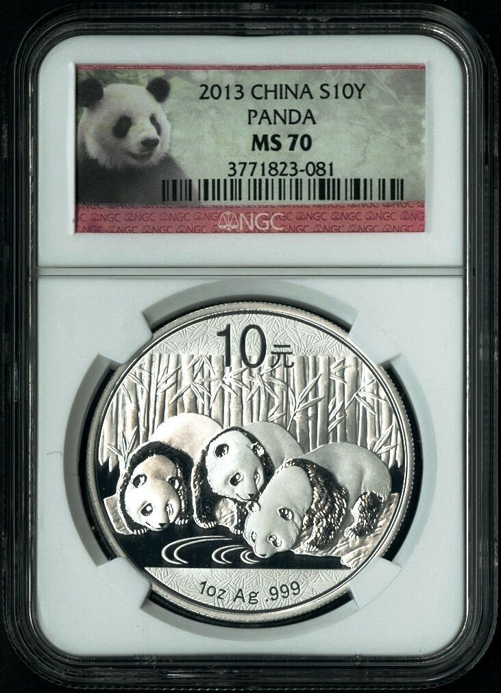 2013 China Silver Panda 1 oz S10Y Coin Bullion NGC MS 70 Perfect Red Panda Label